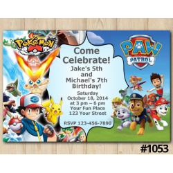 Twin Pokémon and Paw Patrol Invitation
